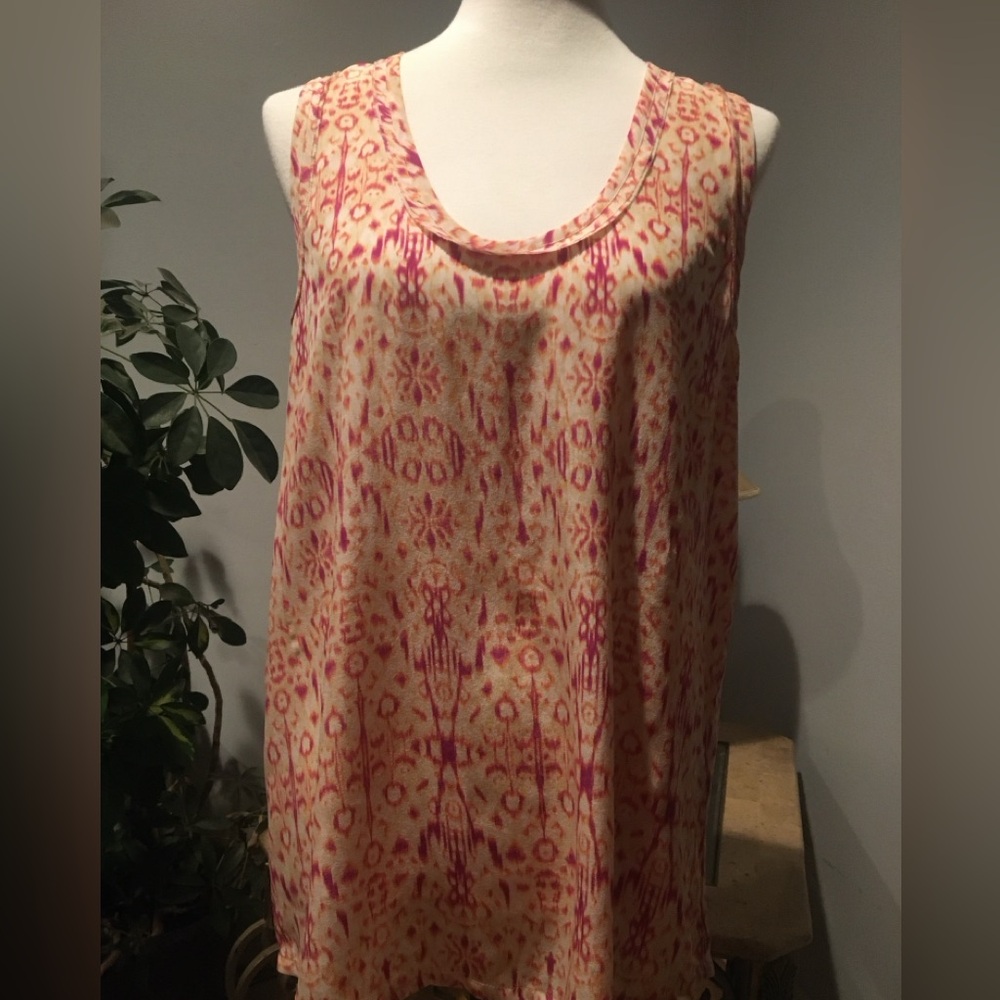 Joie Alena Pink 100% Silk Ikat Print Sleeveless Tank Top Size L